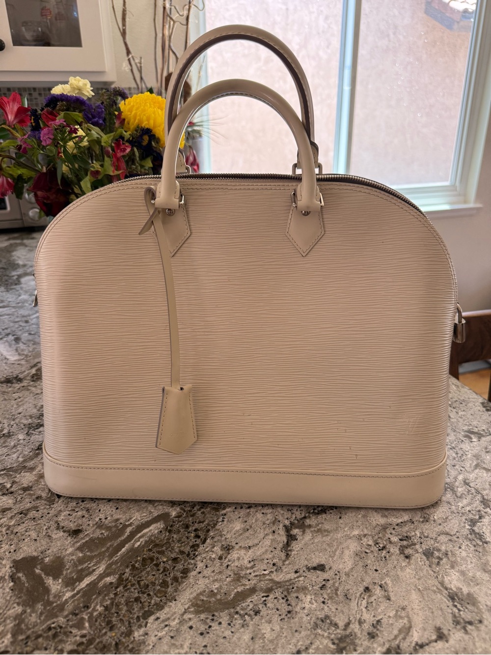 Louis Vuitton Cream Epi Leather Alma GM Satchel
